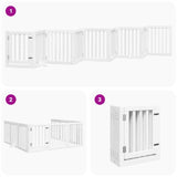 Dog Gate with Door Foldable 9 Panels White 450 cm Poplar Wood 3155647