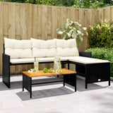 Garden Sofa with Table and Cushions L-Shaped Black Poly Rattan 365581
