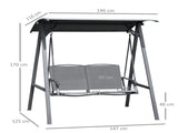 2 Seater Garden Swing Chair, Outdoor Canopy Swing Bench with Adjustable Shade and Metal Frame, Dark T3398P315861