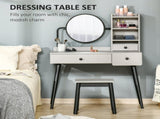 Dressing Table Set with Mirror and Stool, Vanity Makeup Table with 3 Drawers and Open Shelves for T3398P378736