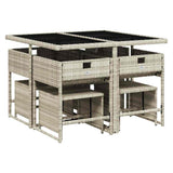 9 Piece Garden Dining Set with Cushions Light Grey Poly Rattan 3211319