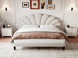 4ft6 Double Upholstered Velvet Bed, with Adjustable Chic Petal Headboard, Velvet Platform Bed N652P169590