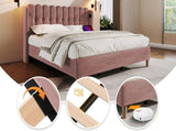 Upholstered Double with USB and Type-C Charging, Frame with Wooden Slatted Frame, Teenager N601P288478R