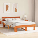 Bed Frame with Headboard Wax Brown 150 x 200 cm Solid Pine Wood 872439