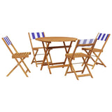 5 Piece Garden Dining Set Blue and White Fabric and Solid Wood 3281777