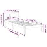 Extra Long Bed Frame without Mattress White 90x220 cm Solid Wood Pine 852445