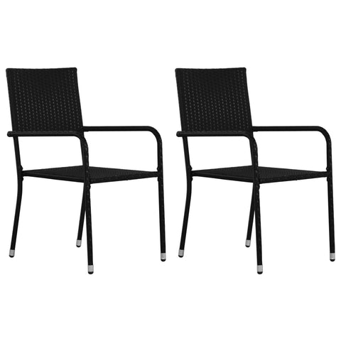 ZNTS Garden Dining Chairs 2 pcs Stackable Black Poly Rattan 318698