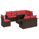 9 Piece Garden Sofa Set with Cushions Brown Poly Rattan Acacia 3326505