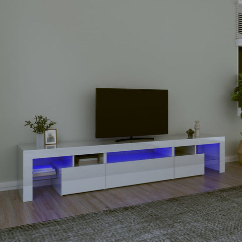 ZNTS TV Cabinet with LED Lights High Gloss White 215x36.5x40 cm 3152798