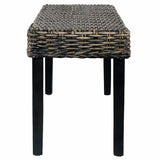 285790 Bench 110 cm Black Natural Kubu Rattan and Solid Mahogany Wood
