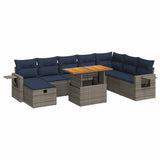 9 Piece Garden Sofa Set with Cushions Grey Poly Rattan Acacia 3328048