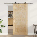 Sliding Door Natural and Black 93 x 202 cm Solid Pine Wood 3333346