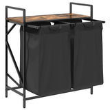 Laundry Basket 2 Compartments with Shelf Smoked Oak 859067