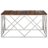 Coffee Table Silver Stainless Steel and Solid Sleeper Wood 349981