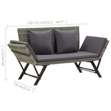 Garden Bench with Cushions Grey 176 cm Poly Rattan 317183