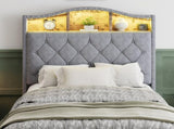 Upholstered Bed, 3FT single bed 90x190cm, Storage Bed, Soft backrest,With bed slats, With LED light N604P433669G