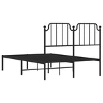 ZNTS Metal Bed Frame with Headboard Black 120x190 cm Small Double 373884