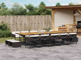 15 Piece Garden Dining Set with Cushions Black Poly Rattan 3211359