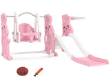 4 in 1 Kids Slide and Swing Set with Climber, Basketball Hoop, Rabbit-Themed, Pink T3398P378997