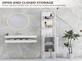 Tall Bathroom Cabinet with Open Shelves and Adjustable Shelf - White T3398P378055