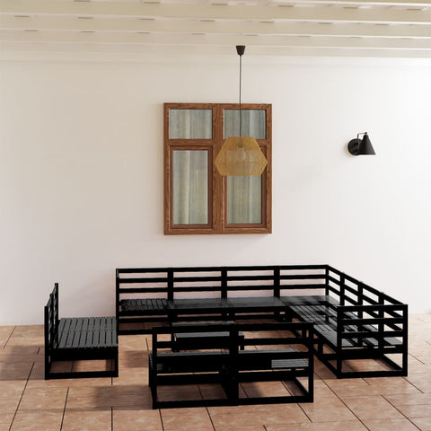 12 Piece Garden Lounge Set Black Solid Pinewood 3075893