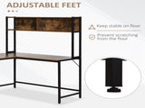 L Shaped Desk with Book Shelf, Industrial Corner Computer Desk, Writing Table with Steel Frame for T3398P329540