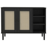 Sideboard Black Solid pine wood, Engineered wood, Poly rattan Large 358030