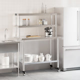 Kitchen Work Table with Overshelf 110x55x150 cm Stainless Steel 3208909