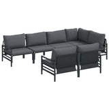 Garden Sofa Set with Cushion 7 pcs Black Steel 3378959