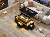 100*50*40cm liftable coffee table with 4 drawers, high-gloss side table with LED lighting, sofa N605P374201B