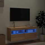 TV Wall Cabinet with LED Lights Sonoma Oak 100x30x40 cm 837213