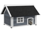 Outdoor Cat House, Wooden Feral Cat Shelter, with Openable Asphalt Roof, Three Doors - Grey T3398P349957