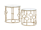 Round Coffee Tables Set of 2, Gold Nesting Side End Tables with Tempered Glass Top, Steel Frame for T3398P342264