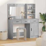 Dressing Table with Mirror Lights 2 pcs Grey Engineered Wood 3334268