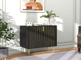 Art Deco Inspired Sideboard, with Adjustable Shelf - Black/Gold Tone T3398P328364