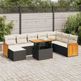 9 Piece Garden Sofa Set with Cushions Black Poly Rattan Acacia 3327745