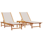 ZNTS Sun Loungers 2 pcs with Table Grey Solid Wood Acacia and Textilene 3279253