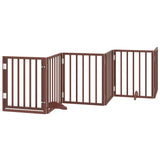 Dog Gate with Door Foldable 6 Panels Brown 300 cm Poplar Wood 352197
