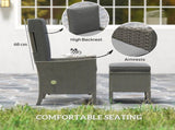 5 Piece Rattan Garden Furniture Set, Wicker Patio Sofa Set with 2 Armchairs, 2 Footstools, Glass Top T3398P328514