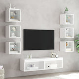 8 Piece TV Wall Units with LED White Engineered Wood 3216633