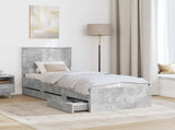 Bed Frame with Drawer Concrete Grey 75 x 190 cm Engineer Wood 3410759