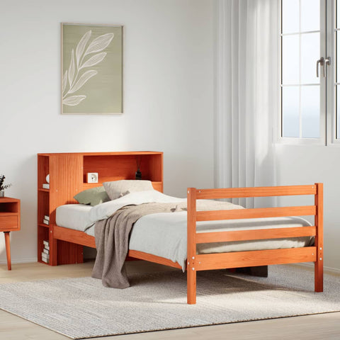 ZNTS Bookcase Bed without Mattress Wax Brown 90x200 cm Solid Wood 3321881