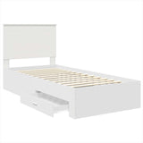 Bed Frame White and Silver 75 x 190 cm Engineered Wood 3409712