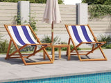 Folding Beach Chairs 2 pcs Blue and White Fabric and Solid Wood 3214501