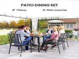 Seven-Piece Minimal Metal Garden Dining Set, with Parasol Hole - Black T3398P319949