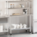 Kitchen Work Table with Overshelf 110x55x150 cm Stainless Steel 3208906