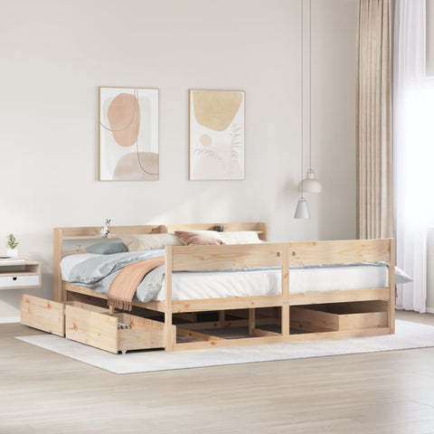 ZNTS Bed Frame without Mattress 200x200 cm Solid Wood Pine 3307110