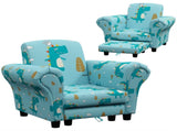 2 Piece Kids Sofa Set with Dinosaur Design, Wooden Frame, for 1.5-3 Years Old, Blue T3398P421962