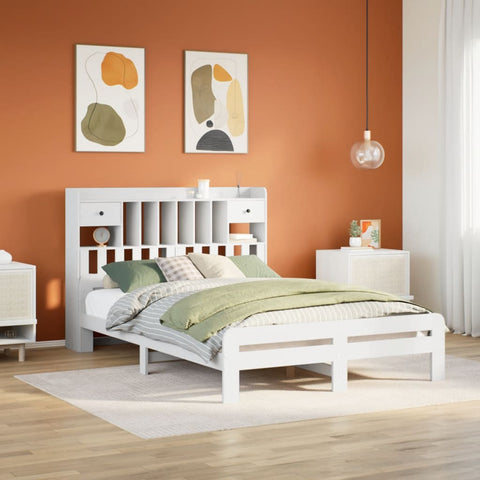 ZNTS Bookcase Bed without Mattress White 160x200 cm Solid Wood Pine 3308877