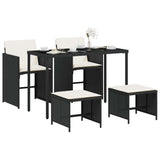 5 Piece Garden Dining Set with Cushions Black Poly Rattan 365080